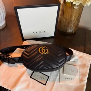 Gucci Black Leather Belt Bag with Gold GG Logo